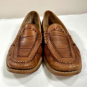JM Murphy Mens Sheepskin Leather Woven Loafers Brown Sz 11.5 M Eclectic Grandpa